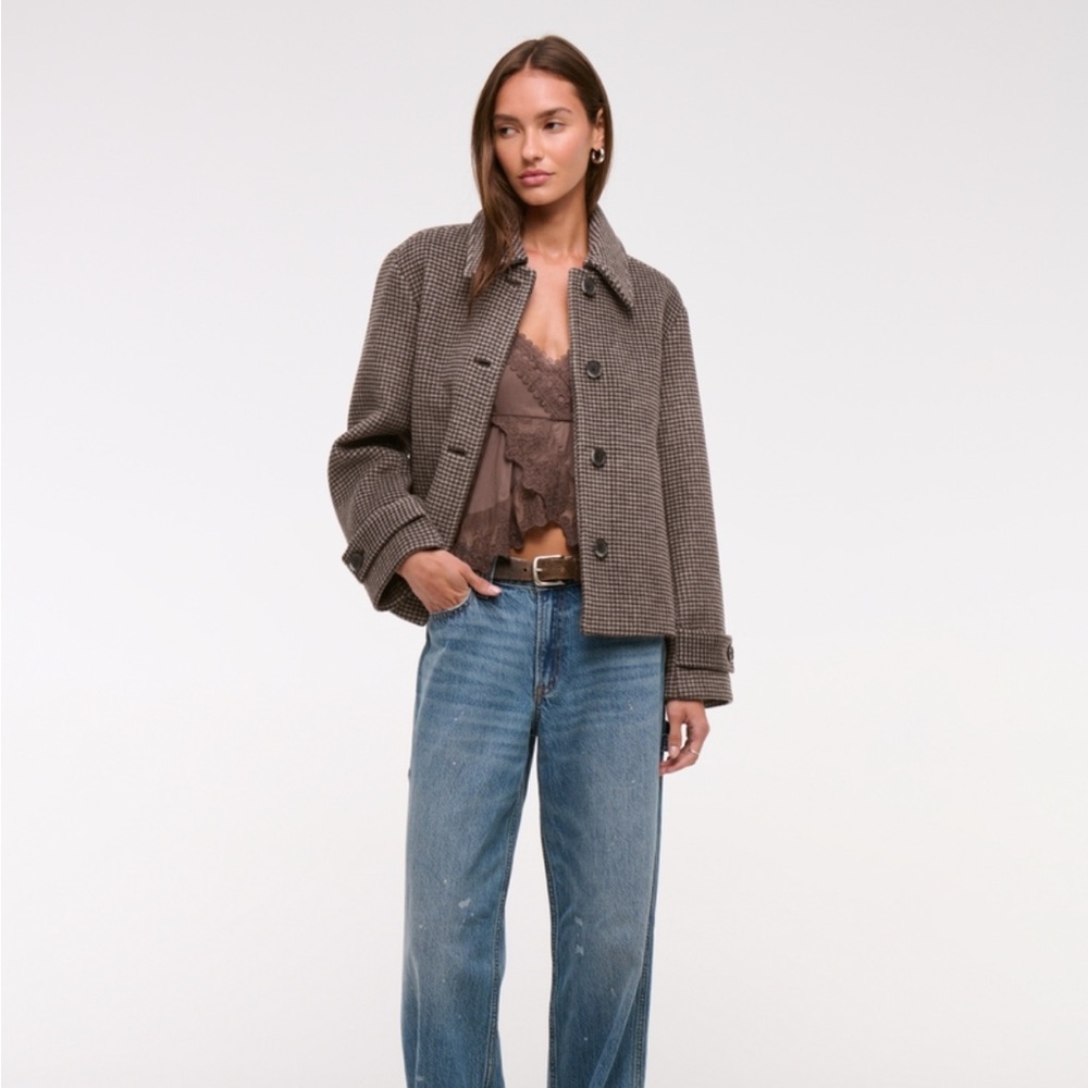 Abercrombie Short Wool Blend Houndstooth Coat